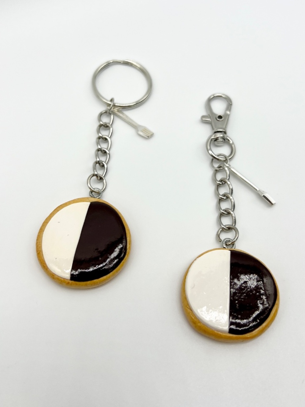 Black & White Cookie Keychain or Bag Clip | Handmade Polymer Clay Dessert Charm - Picture 7 of 9